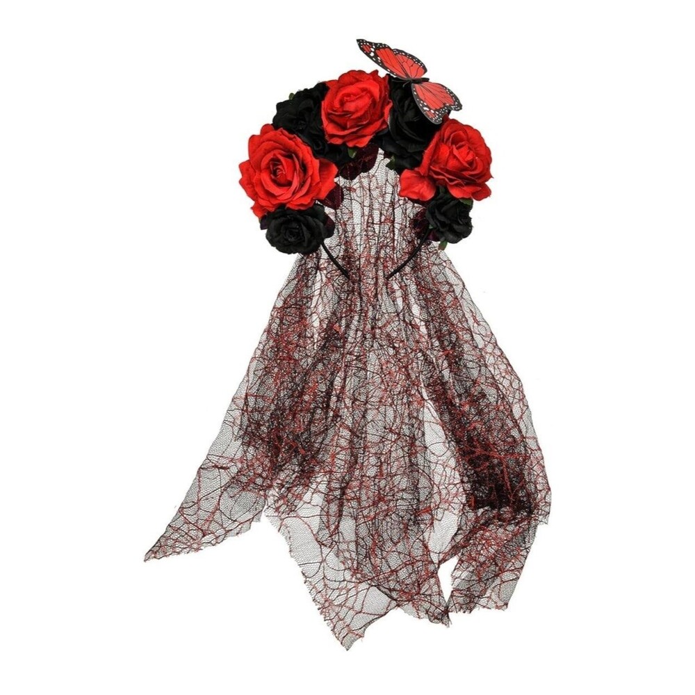 Rose Flower Crown Day of the Dead Flower Headband Butterfly